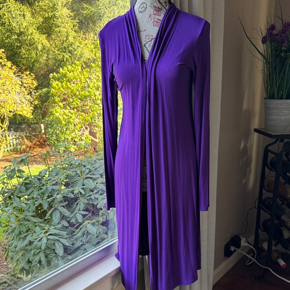 Made By Johnny Purple Long Open Front Cardigan Size Medium